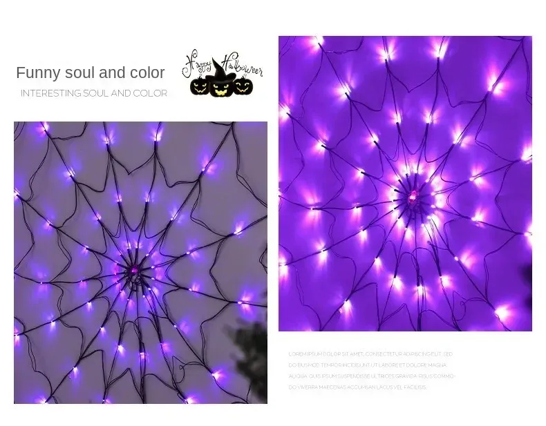 Halloween LED Lichterkette Spinnennetz Geisterfest Atmosphäre Licht für Spukhaus Party Dekoration Bunte Beleuchtung_voghion.com