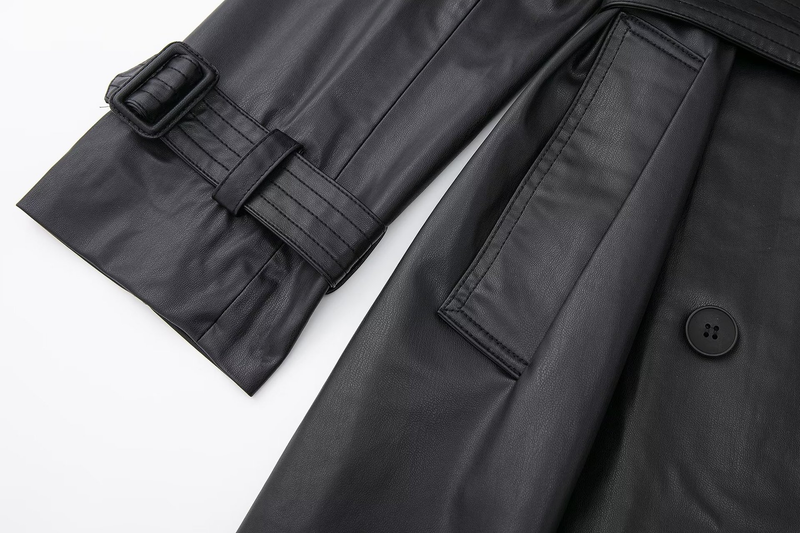 Damesmode lange trenchcoat van imitatieleer herfst losse lange trenchcoat met lange mouwen_voghion.com