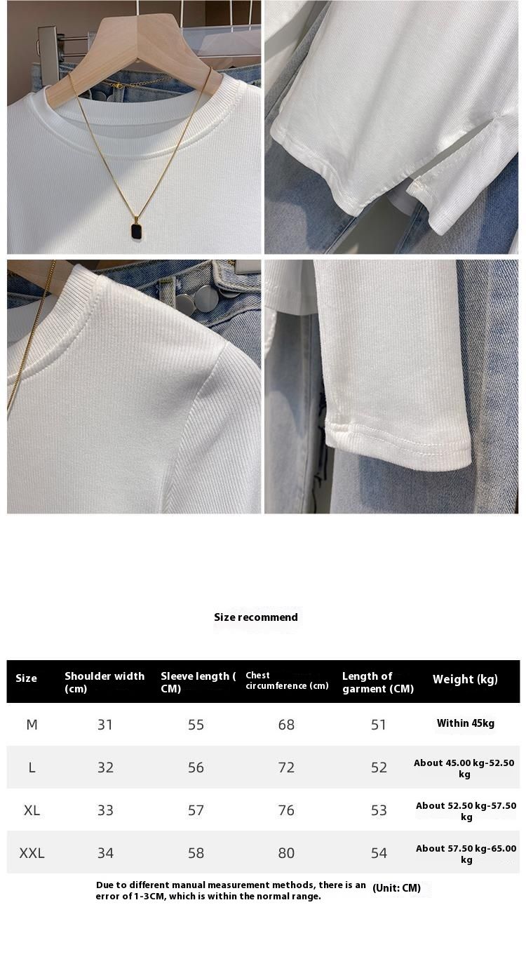 3304 # Camiseta de manga larga, camisa pequeña base de mujer, capa interior para 2023 nueva primavera y otoño color sólido irregular_voghion.com