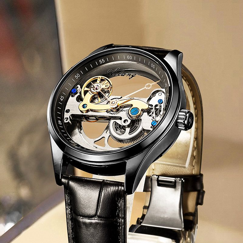 AILANG Fashion Skeleton Mechanical Watch Top Brand Luxury Men's Steampunk Transparent Hollow Automatic Watch Relogio Masculino_voghion.com
