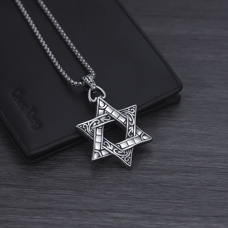 Collana con ciondolo esagramma in acciaio inossidabile da uomo - Catena in acciaio al titanio resistente per stile hip-hop retrò_voghion.com
