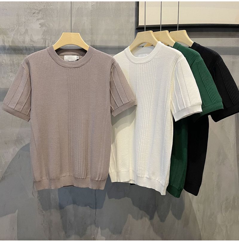 Ropa para hombre, camiseta de punto de manga corta, suéter de verano de seda fina de hielo de media manga para hombre, ropa interior blanca para hombre, parte superior de un solo fondo._voghion.com