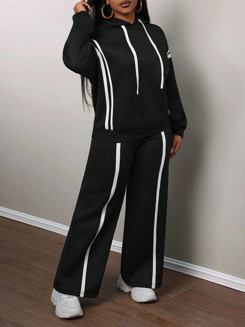 Trendy Striped Hoodie & Jogger Set – Fall-Ready Lounge Wear With Adjustable Drawstring (S-XL) – Soft Polyester For Streetwear Vibes_voghion.com