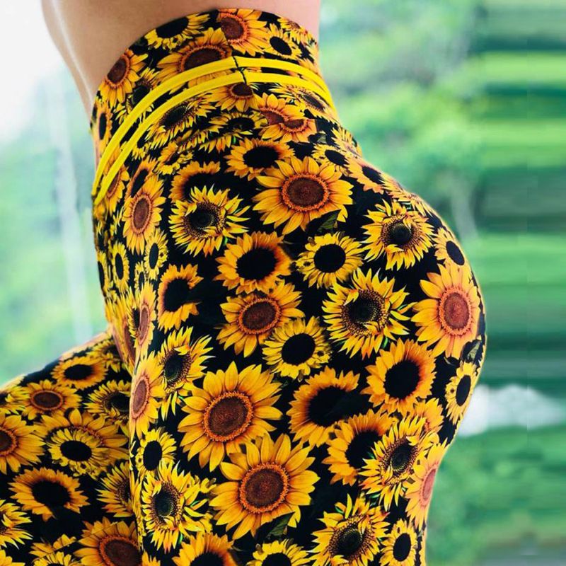 Leggings de pantalon de Yoga de sport taille haute, imprimé numérique tournesol_voghion.com