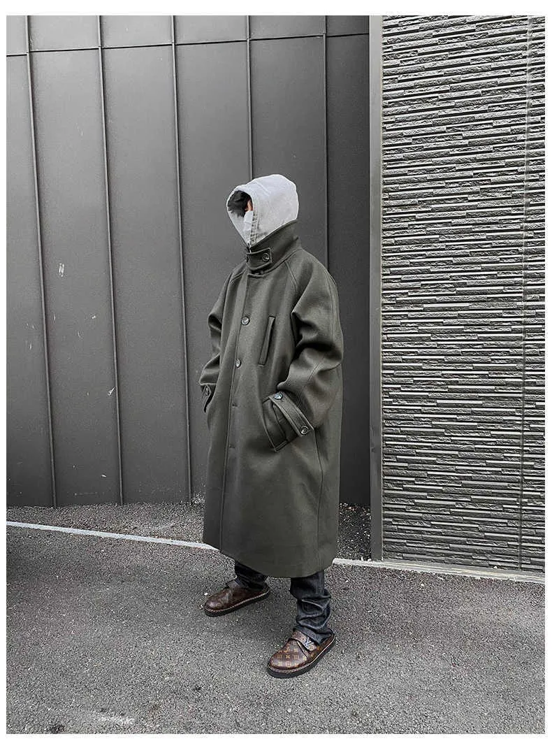 Herrkappor Mauroicardi Höst Vinter Lång Överdimensionerad Vindtät Armégrön Svart Varm Ylle Trenchcoat Herr Singel_voghion.com