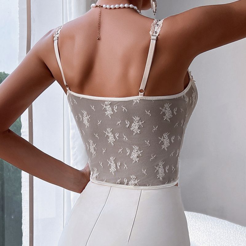 Damenbekleidung Neue französische sexy Hosenträgerspitze Spitze Ins Style Splicing Perspective Kleine Weste_voghion.com
