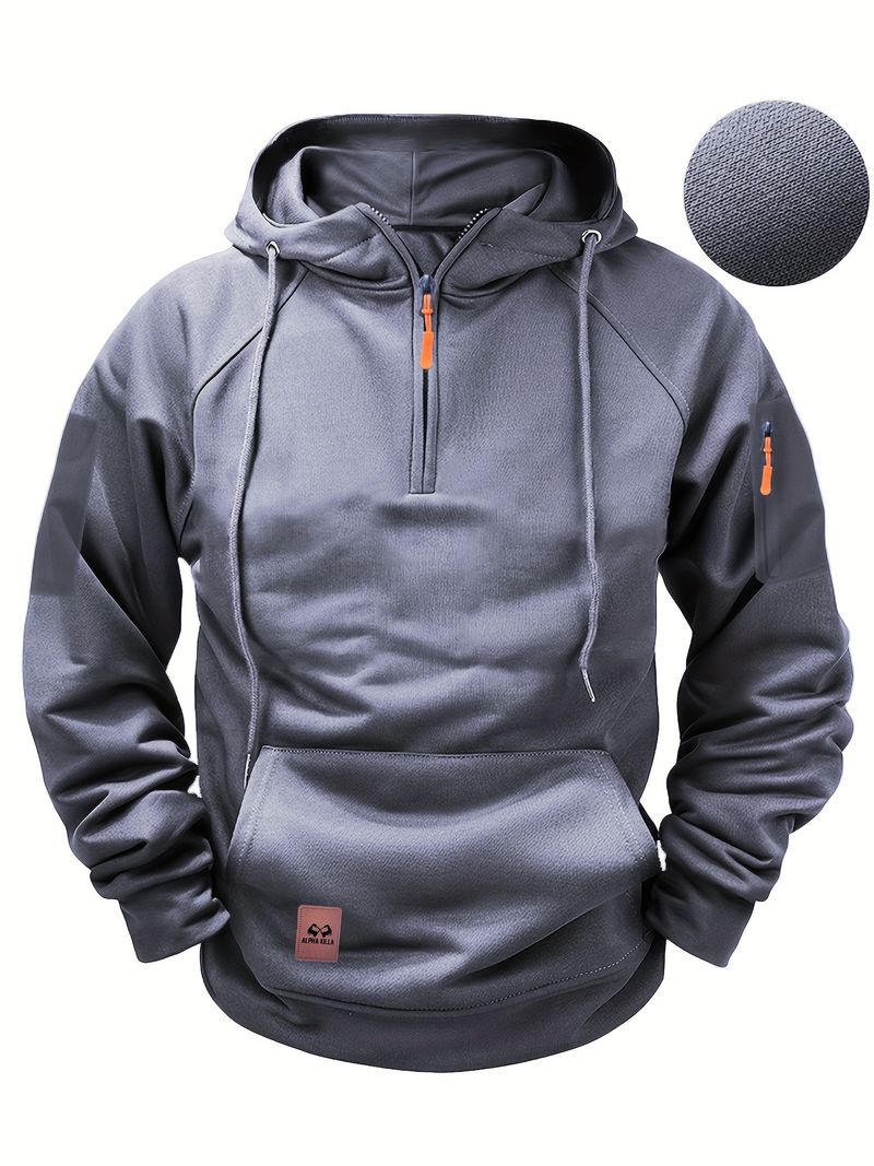 Herrenbekleidung – Kapuzenpullover mit Reißverschluss – Fleecegefüttert, mehrere Taschen, lässiger Pullover (Hellgrau, Dunkelbraun, Burgunderrot, Armeegrün, Weiß, Marineblau)_voghion.com