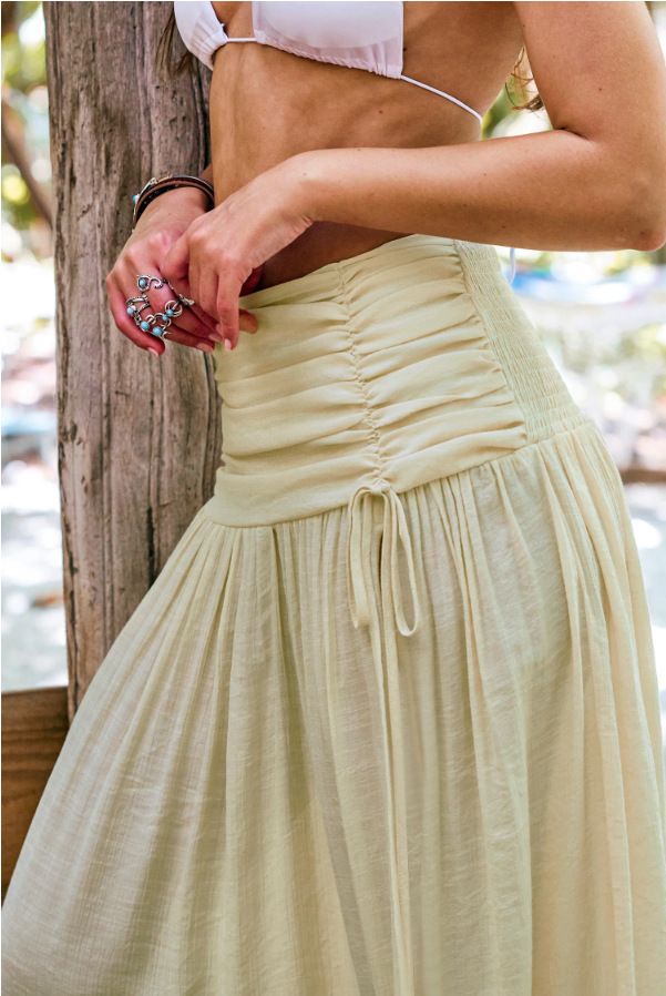 Wickelrock mit hoher Taille und Schlitz für Damen – weiche Tencel-Bambus-Baumwollmischung, Strandurlaub-Boho-Stil, fließender langer A-Linien-Rock mit Bindedetail_voghion.com