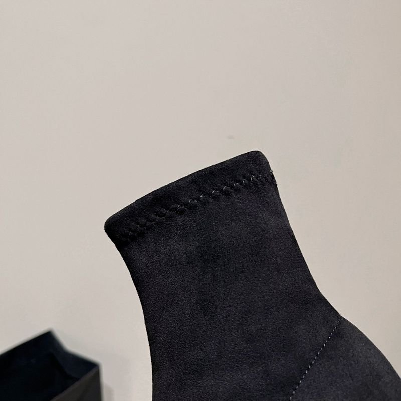 Autumn and winter high-heeled elastic boots thin-heeled Beijing velvet bare boots black suede pointed thin boots versatile short boots_voghion.com