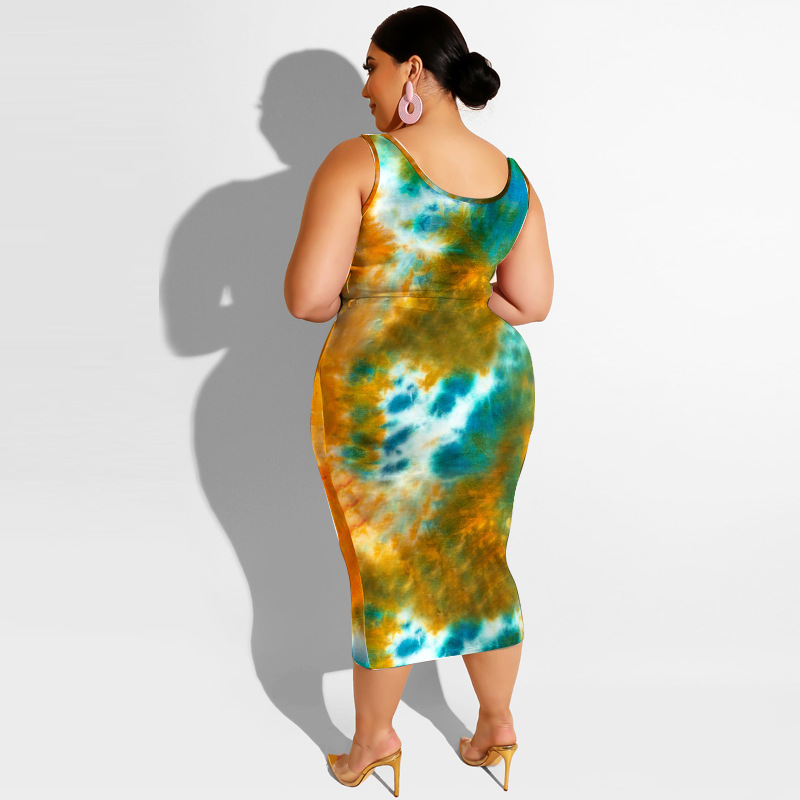 20778 Zomer nieuwe tie-dye print strakke wrap hippe mode casual set dames plus size tweedelige set_voghion.com