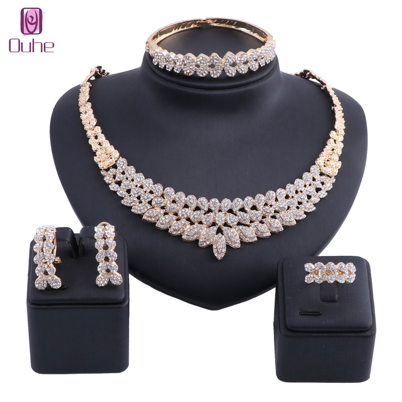 Set di gioielli nuziali alla moda in cristallo, set di gioielli nuziali da donna, collana, orecchini, anelli e accessori per damigelle_voghion.com