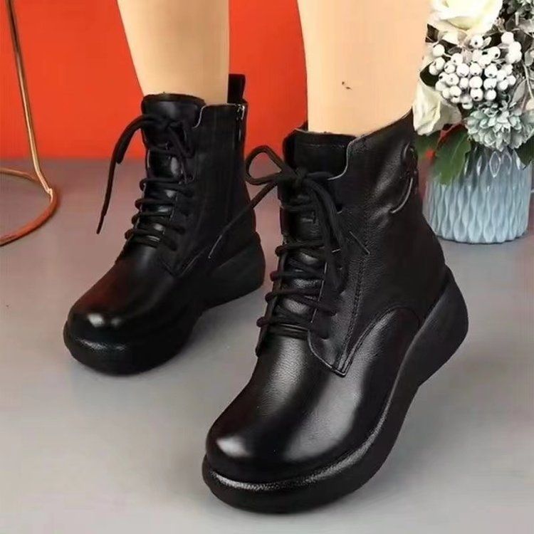 Stivali da neve da donna in pelle Martin da donna alla moda, versatili, corti, morbidi, antiscivolo e in velluto, da donna, nuovi, invernali, 2024_voghion.com