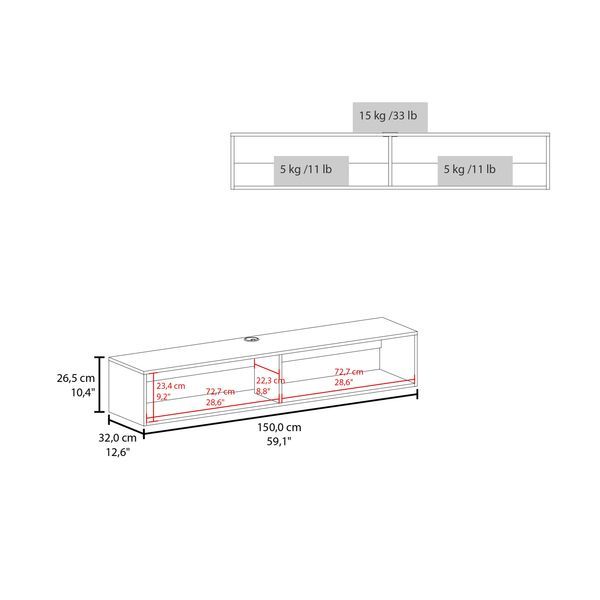 Warrior 59' Floating Tv Stand With Two Open Shelves, Media Compartments And Cable Management White_voghion.com