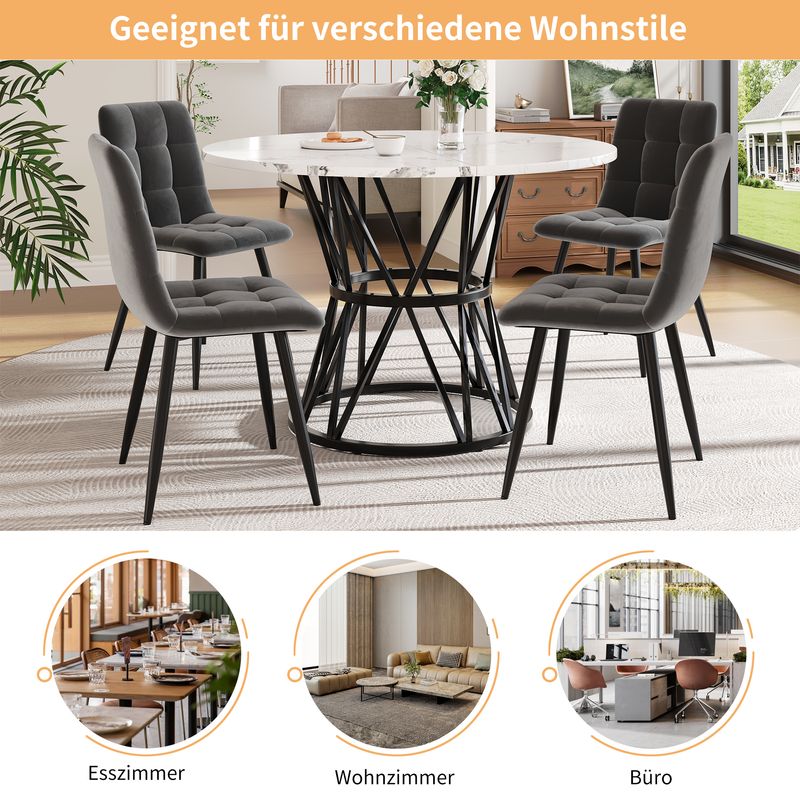 Runder Esstisch 100x76cm Mit Marmorplatte, Metallbeinen, Negro_voghion.com