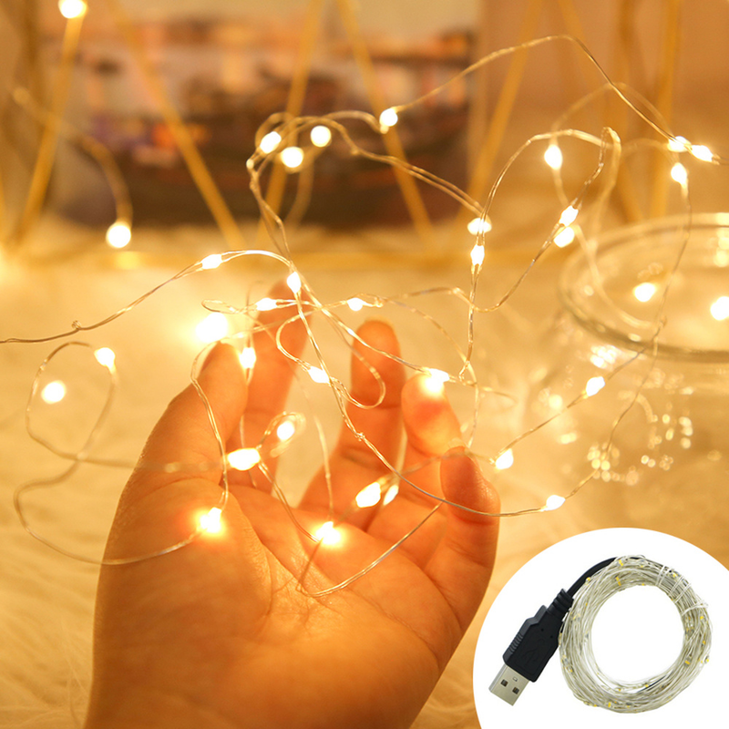 Guirnalda de luces LED con cable de cobre USB, luces de hadas para exteriores, impermeables, para Navidad, bodas, fiestas, decoración del hogar y la habitación_voghion.com