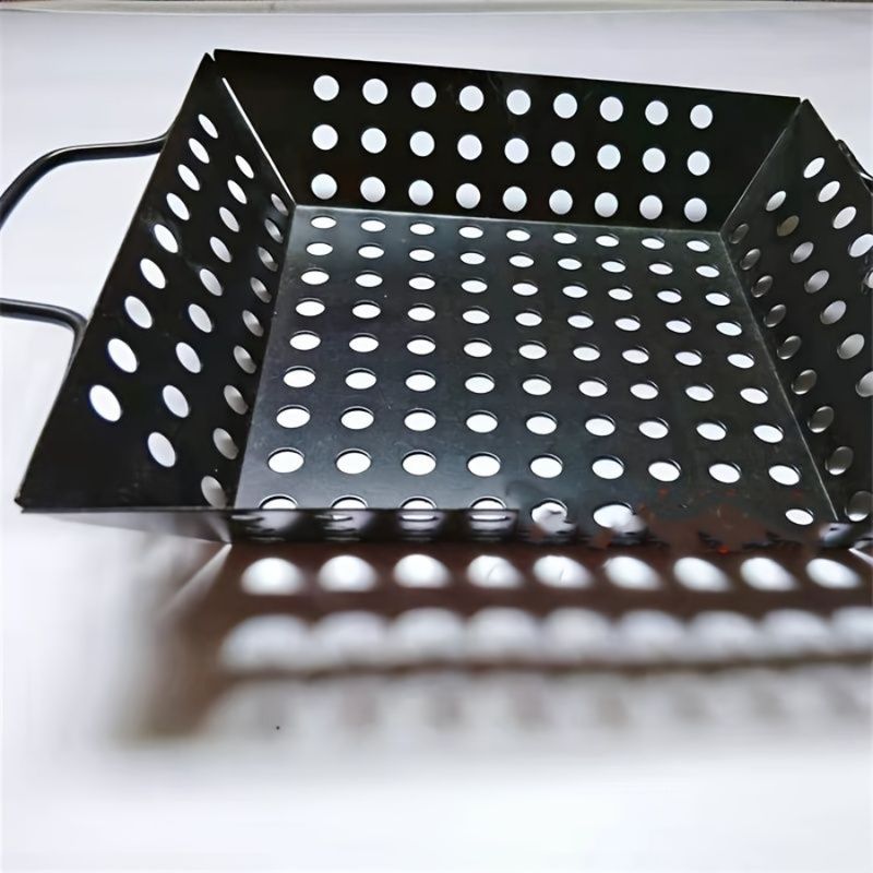1pc Carbon Multifunctional Square Fruit Kitchen Tray Drain Basket Barbecue Vegetable Steel Tool_voghion.com