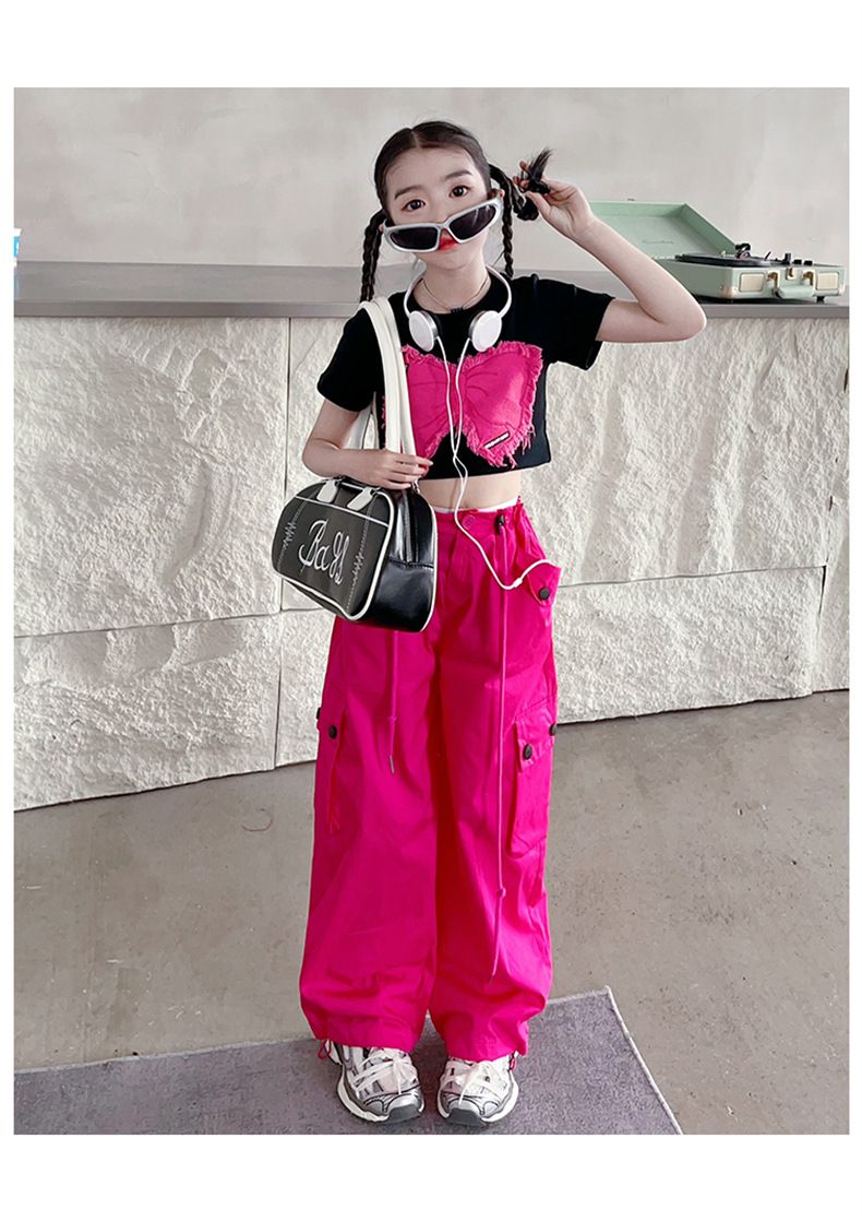 Mother&Kids Abito da bambina Farfalla da bambina Salopette con gamba larga dopamina a maniche corte, set elegante in due pezzi_voghion.com