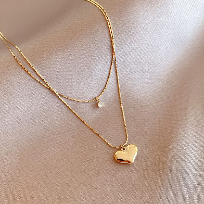 Ready Stock XIYA 316L Stainless Steel Double Layer Heart Pendant Necklace For Women Choker 2024 Trendy Party Fashion Jewelry_voghion.com