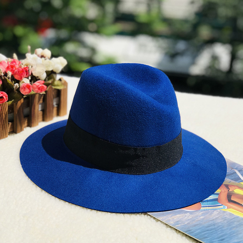 Autumn and winter oblique top hat British pepper letter M wool wide brim hat wool hat_voghion.com