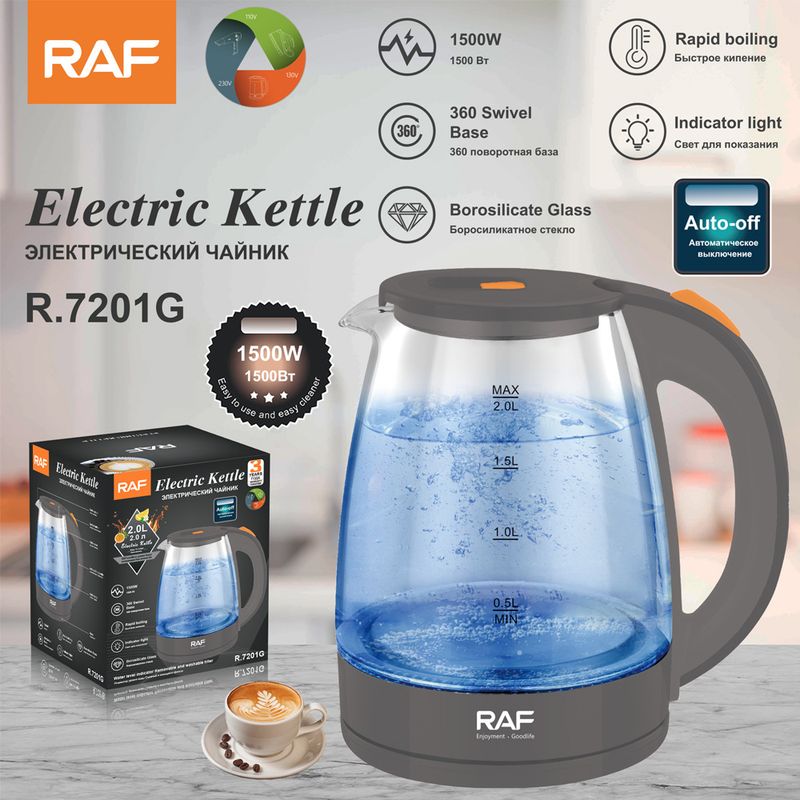 RAF Grenzüberschreitender europäischer Standard Glas Home Elektrischer Wasserkocher mit automatischer Abschaltung Gesundheit Großhandel R.7201_voghion.com