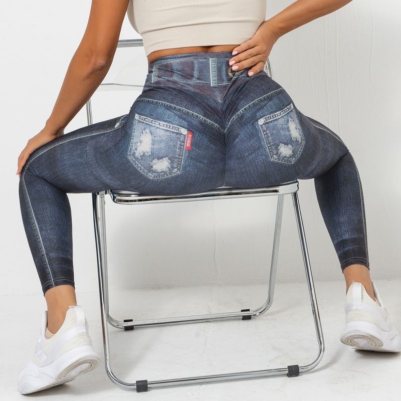 Women's Clothing digital printed denim blue tight-fitting high-elastic quick-drying yoga pants sports running tight fitness pants for women_voghion.com