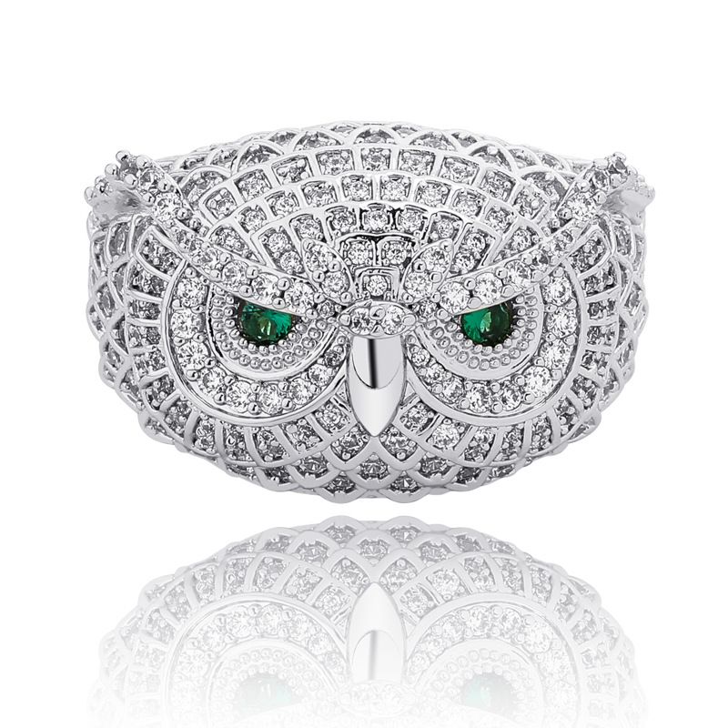 Herrenschmuck, vergoldeter Ring mit Eulen-Edelstein für Hip-Hop-Trendsetter – Größen 7–11_voghion.com
