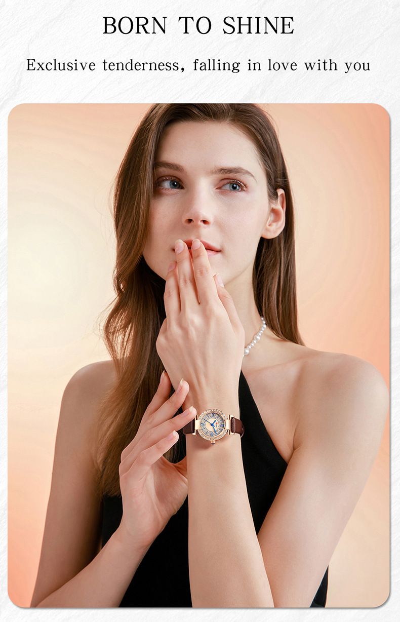 Elegante wasserdichte Quarzuhr für Damen mit Diamant-Akzent, Edelstahlgehäuse und Lederarmband, rundes Retro-Zifferblatt für den täglichen Gebrauch_voghion.com