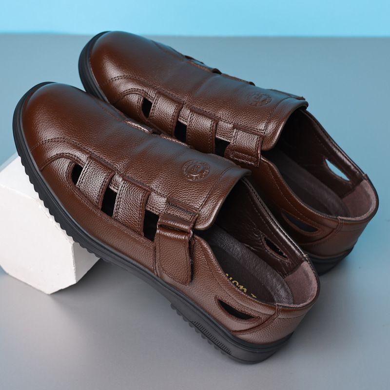 Oberschicht-Rindsleder-Herrensandalen mittleren Alters, ältere Menschen, rutschfest, Business Casual, Outdoor, Leder, atmungsaktive Sandalen_voghion.com