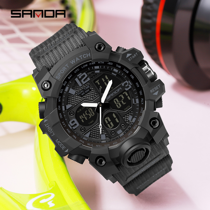 SANDA Fashion Sport Damenuhr Multifunktionale wasserdichte Uhr Analog Digitaluhr Freizeituhr Relaxo Femino_voghion.com