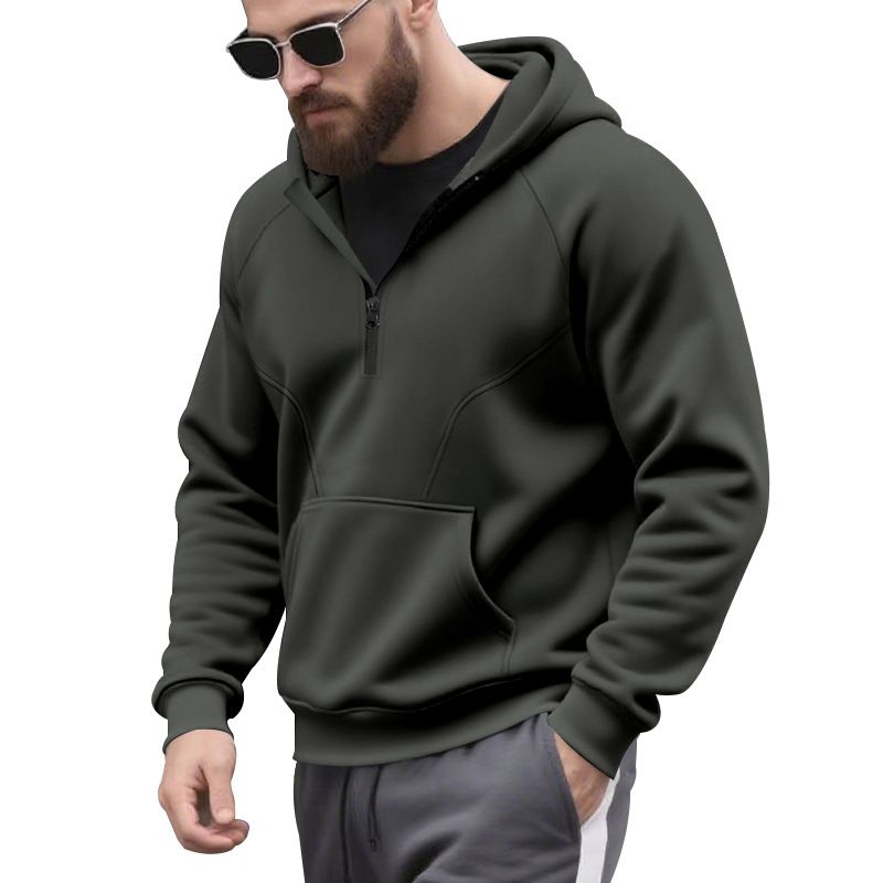 Felpa con cappuccio e cerniera foderata in pile da uomo - Pullover sportivo casual invernale con design a blocchi di colore (blu navy, nero, verde militare, grigio ferro)_voghion.com