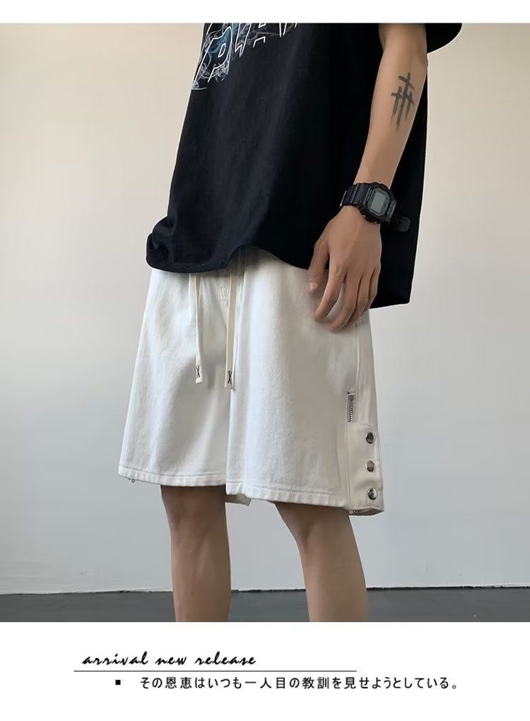 High street shorts, werkkleding voor heren in American Vibe-stijl, trendy merk met vijfkwart pijpen, stijlvol design, broek met rij knopen,_voghion.com