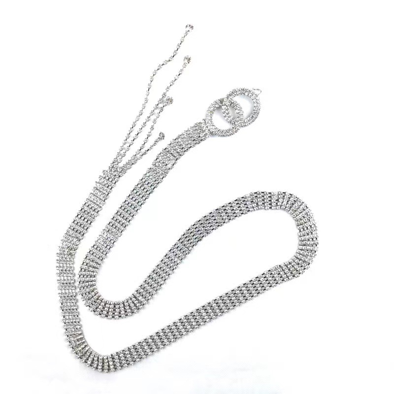Water Full Diamond Women's Belt Set with Crystal Waist Chain_voghion.com