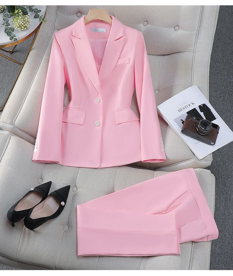 Abbigliamento Donna Completo rosa per donna Primavera e Autunno nuovi completi professionali completi formali temperamento abiti da lavoro colloquio piccolo completo giacca_voghion.com