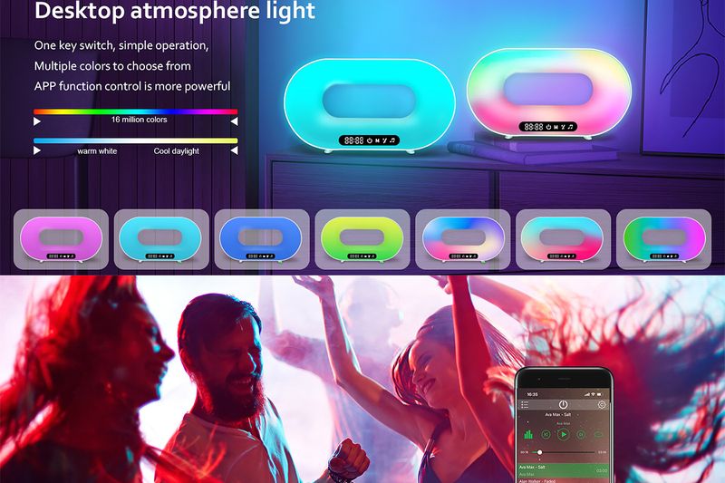 Kablosuz Şarj Atmosfer Işığı Bluetooth Alıcı Ritim Işığı APP Fantezi Renk Masaüstü Işığı 15W Cep Telefonu Hızlı Şarj_voghion.com