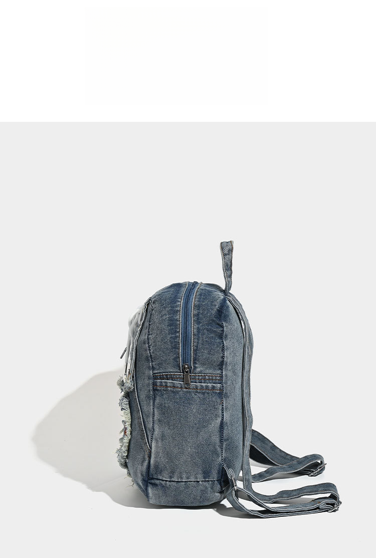2025 Frühjahr/Sommer Neue Nische Herz Bestickte Denim Schüler Schultasche Für Den Unterricht Multifunktionale Einkaufstasche Modische Vielseitige Tägliche Pendeln_voghion.com