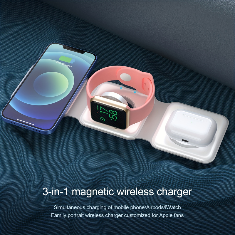 Încărcătoare wireless magnetice pliabile de 15W pentru încărcător wireless portabil 3 în 1 pentru ceas/AirPods_voghion.com