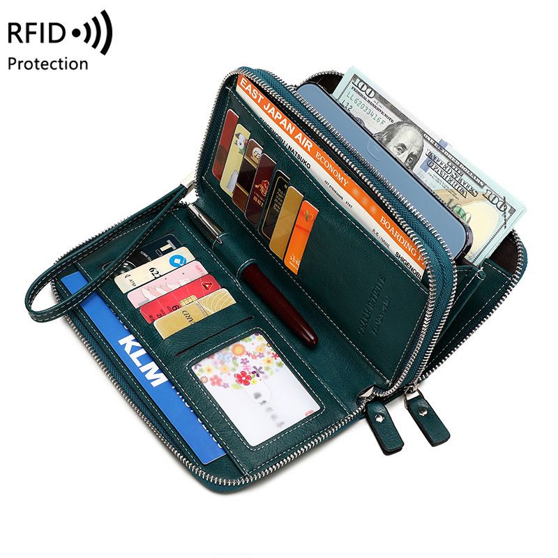 Nova carteira longa com zíper duplo e antirroubo RFID para mulheres, grande capacidade_voghion.com