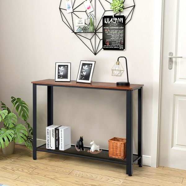Wood Console Sofa Table With Adjustable Feet And Storage Shelf_voghion.com