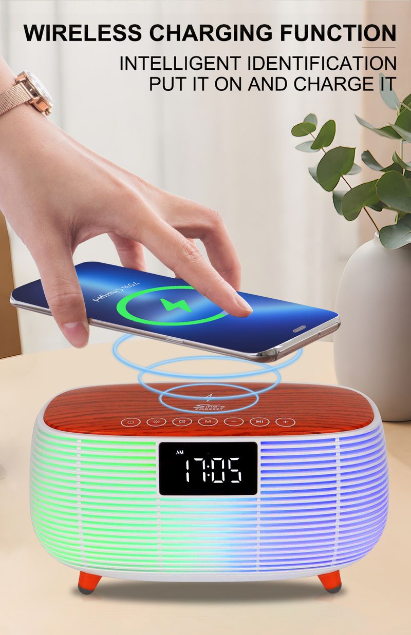 ZQS2227 digitális elektronikus óra mobiltelefon vezeték nélküli töltés Bluetooth hangszóró színes kreatív hangulatú éjszakai fény_voghion.com