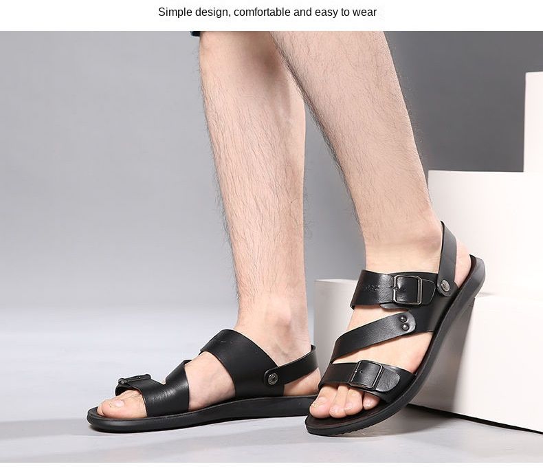 Fashion Comfortable Men's Sandals Solid Color Open Toe Mens Leather Sandals 2023 New Slippers Beach For Male Leather Footwear_voghion.com