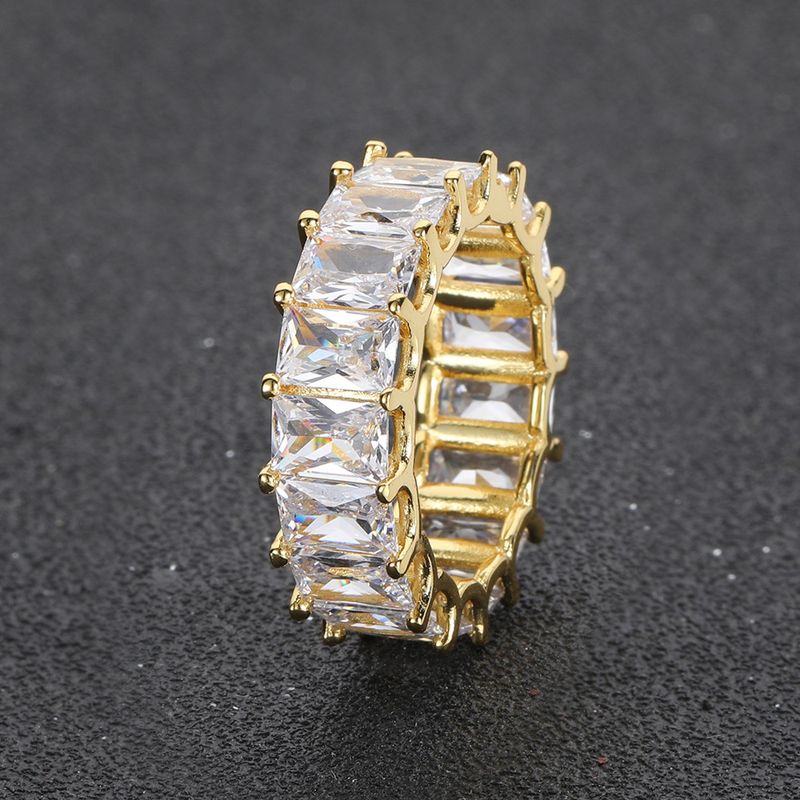 Nuovo anello da uomo hip-hop alla moda con zircone rettangolare a fila singola da 7 mm e placcato in oro autentico_voghion.com