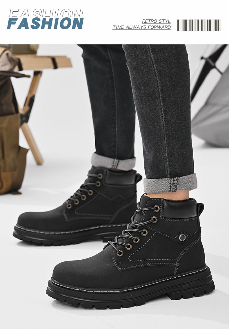 Men's Waterproof Leather Work Boots - High Top Rugged Outdoor Boots For Men, Durable & Comfortable Casual Boots For All Seasons_voghion.com