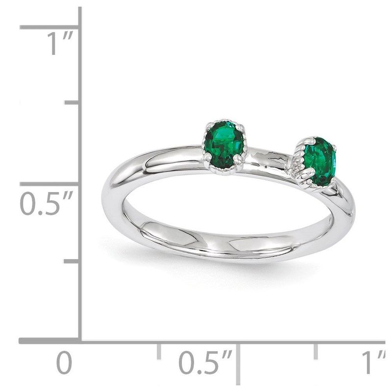 Sterling Silver Stackable Expressions Created Emerald Two Stone Ring_voghion.com