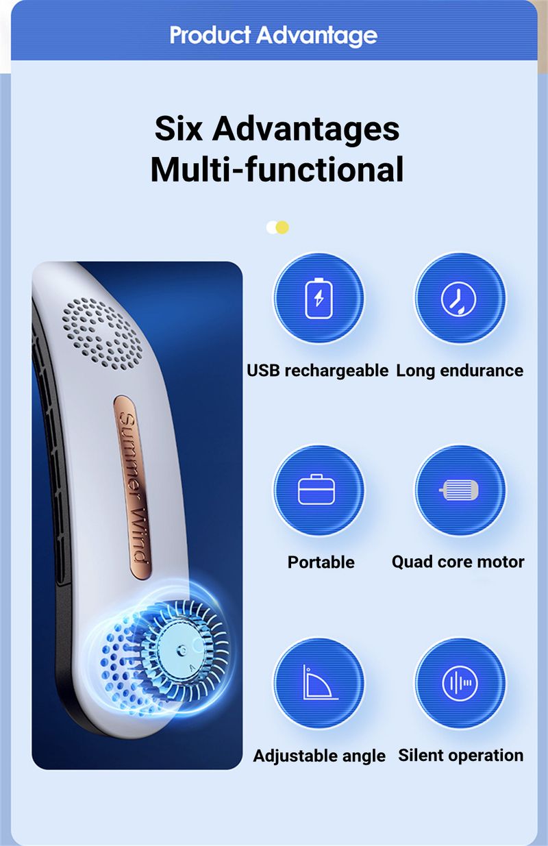 Ventilatore da collo pieghevole 2024 nuovo transfrontaliero con ricarica USB, display digitale, silenzioso, portatile, mini ventilatore da esterno_voghion.com