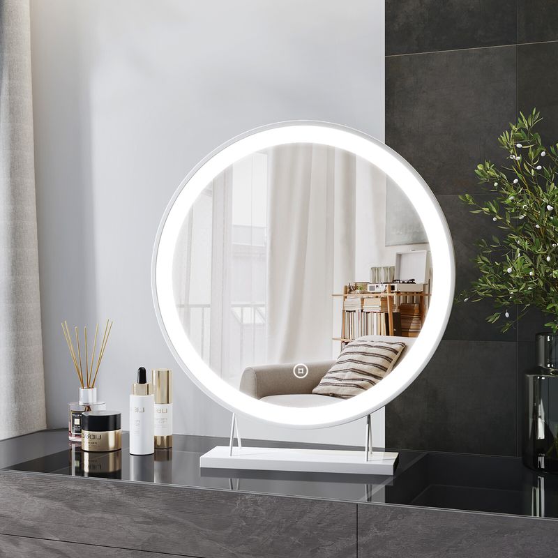Round Vanity Mirror With LED Lights Hollywood Dressing Table Make Up White-1_voghion.com