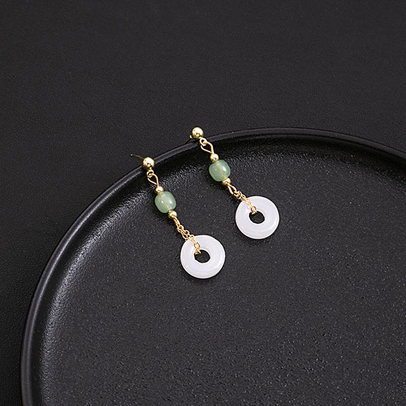 Nuovi orecchini con perline di giada imitazione e orecchini con nappe a forma di farfalla in stile cinese, semplici accessori Hanfu_voghion.com