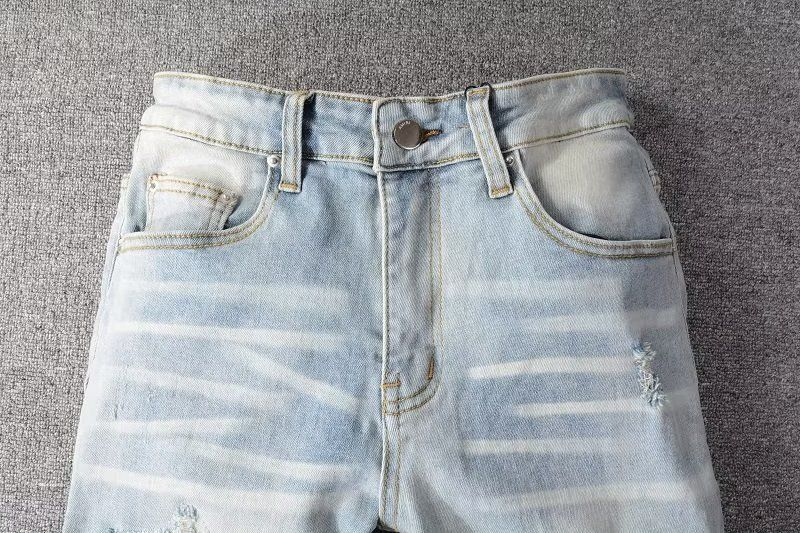 High Street Chiu brand new re-wash knife cut holes in the beggar sticker elastic slim-fit jeans man_voghion.com