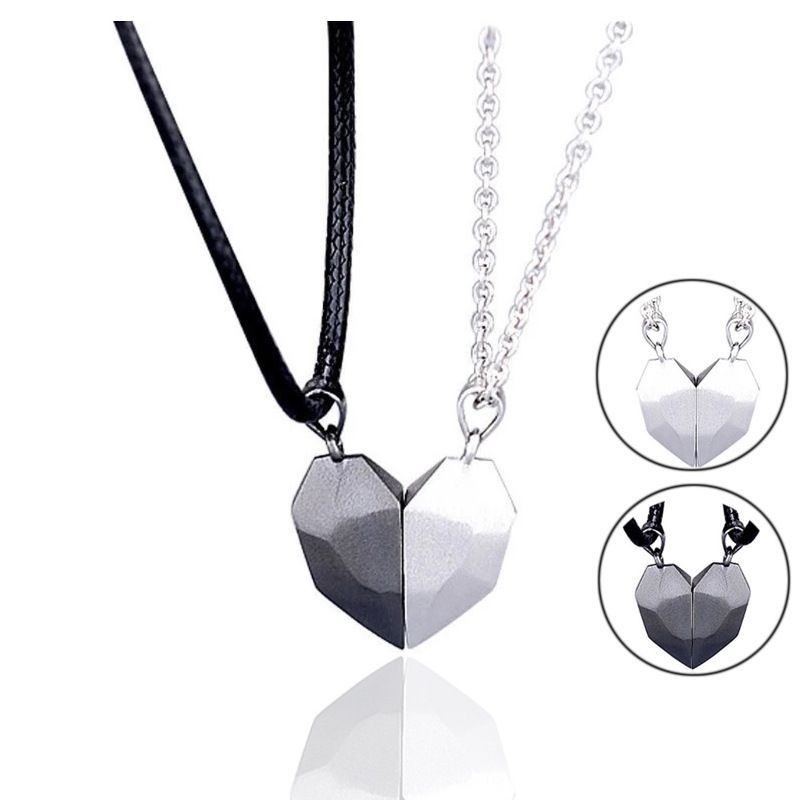Creative Wishing Stone Splicing Magnetic Heart Versatile Couple Necklace In Stock_voghion.com