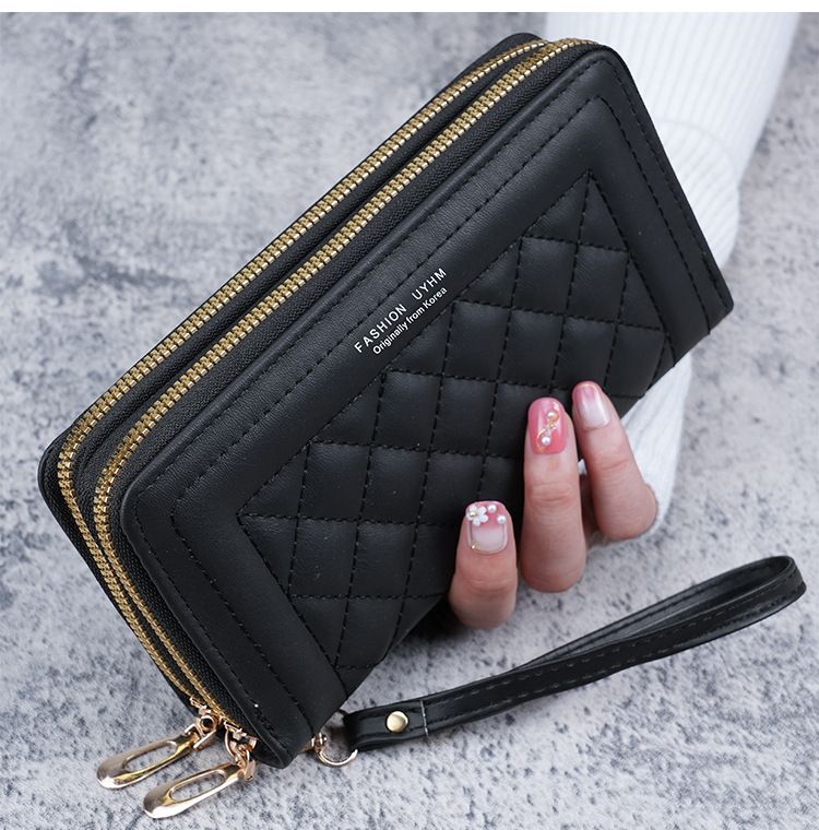 Cartera de mujer Nueva cartera larga de estilo coreano para mujer, cartera para teléfono informal, billetera con doble cremallera, tarjetero de gran capacidad_voghion.com