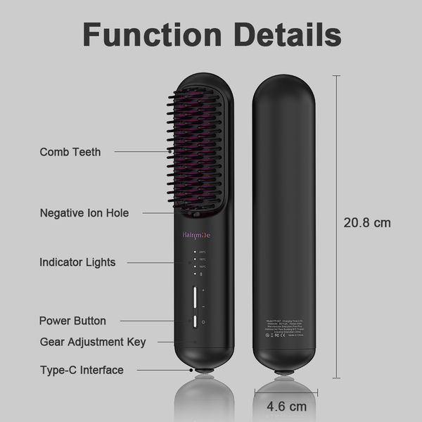 Portable USB Rechargeable Cordless Men Beard Hair Straightener Brush Mini Wireless 2 In 1 Woman Hair Straightener Comb_voghion.com